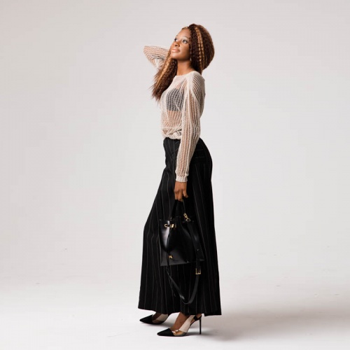 Брюки MALLONI Брюки-палаццо черного цвета с бежевыми полосками фото 4