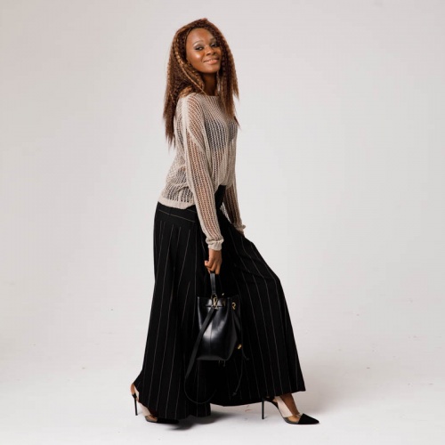 Брюки MALLONI Брюки-палаццо черного цвета с бежевыми полосками