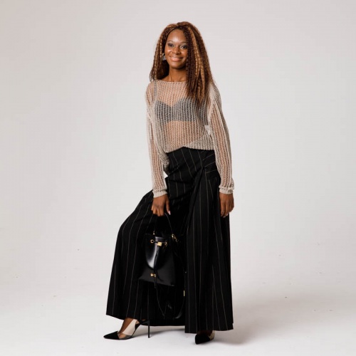 Брюки MALLONI Брюки-палаццо черного цвета с бежевыми полосками фото 3